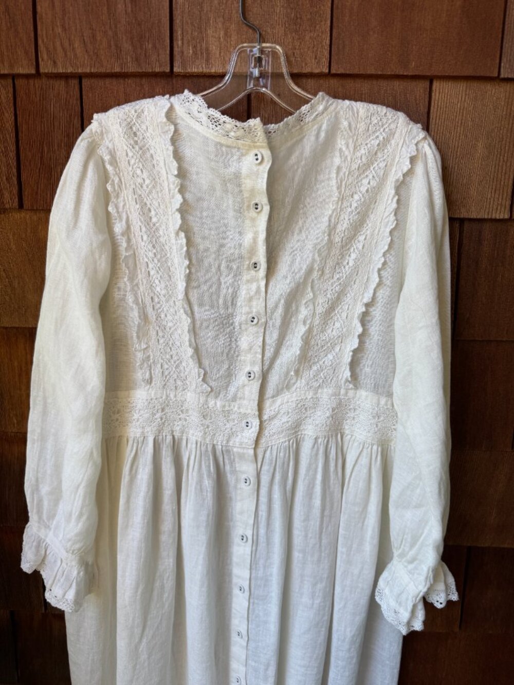 Vintage Romantic Edwardian White Linen and Lace Midi Dress in Women's Large - Picture 7 of 12